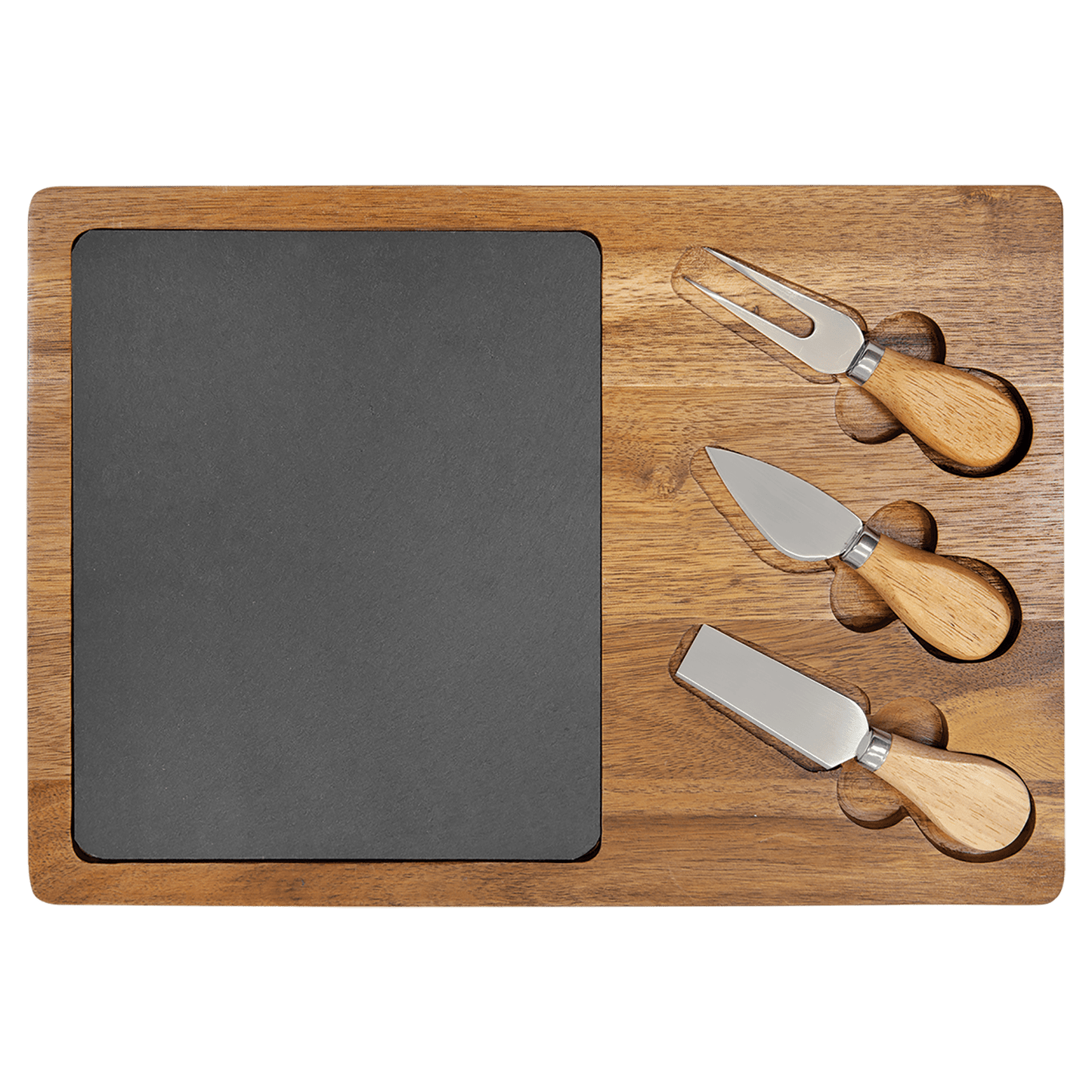 13 3/4" x 9 3/4" Acacia/Slate Cheese Set With Three Tools